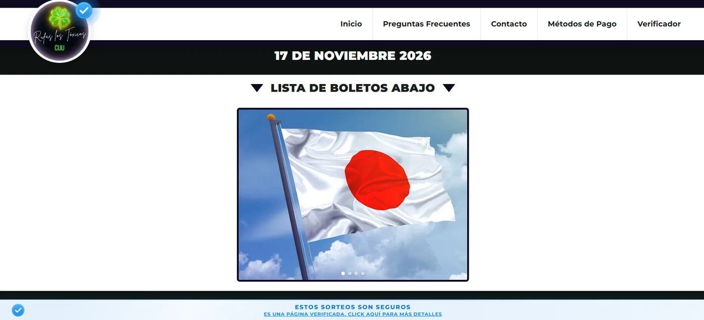 Página de rifas verificada: palomita azul en el logotipo y el aviso Estos sorteos son seguros al pie de la página